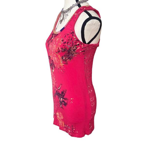 Y2K 2000'S MISS ME FLORAL BEADED CROCHET KNIT TOP MEDIUM - Picture 2 of 8